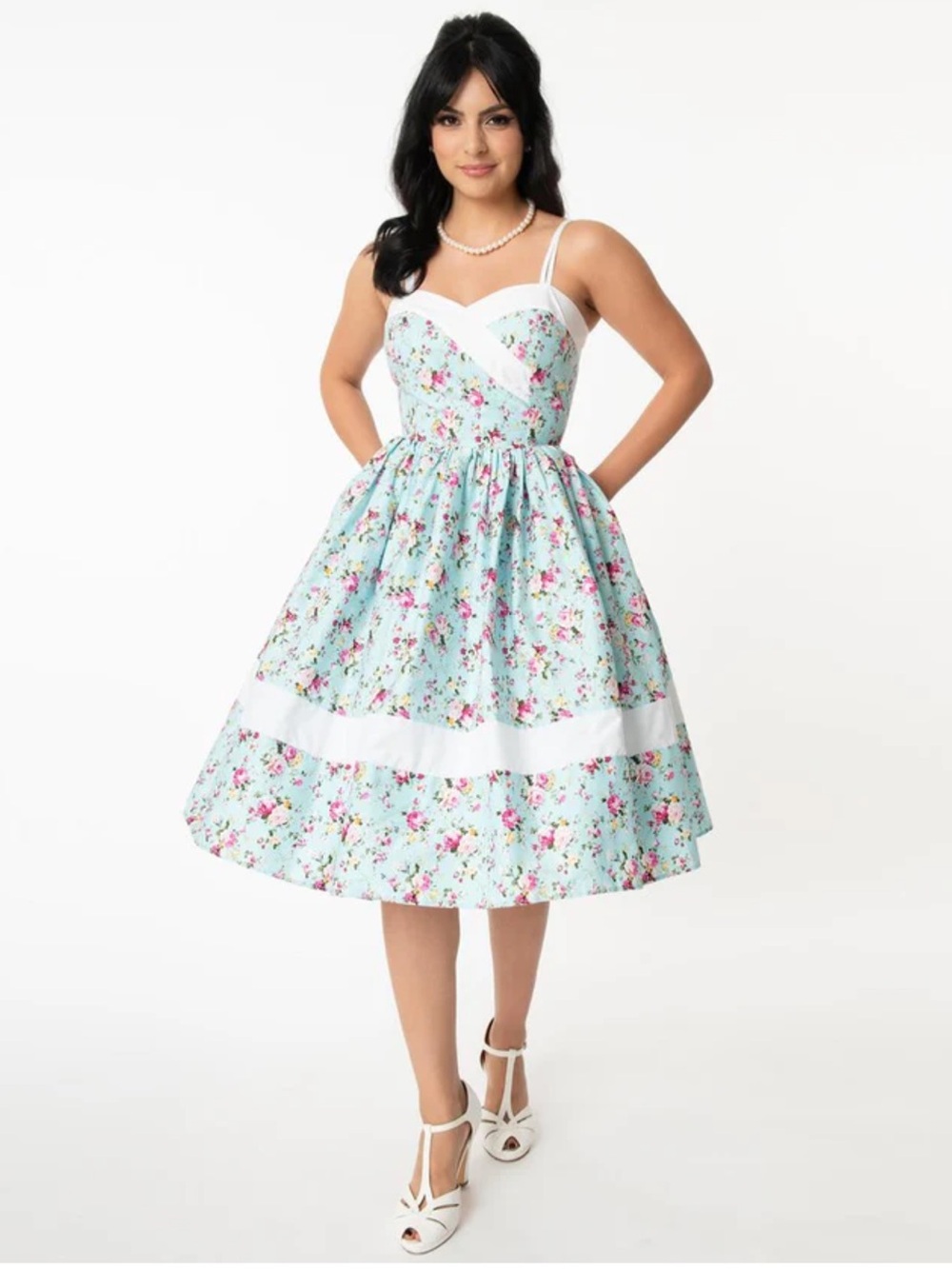 Unique Vintage Pastel Pink and Blue Floral Darienne Swing Dress‎ size 4